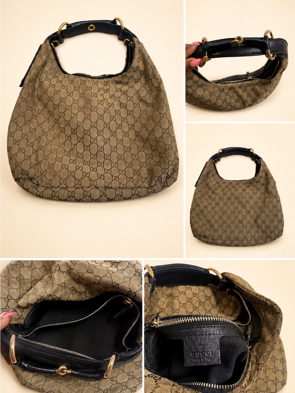 AUTHENTIC Vintage Gucci GG Canvas Hobo Bag - Classic Monogram- Made in Italy